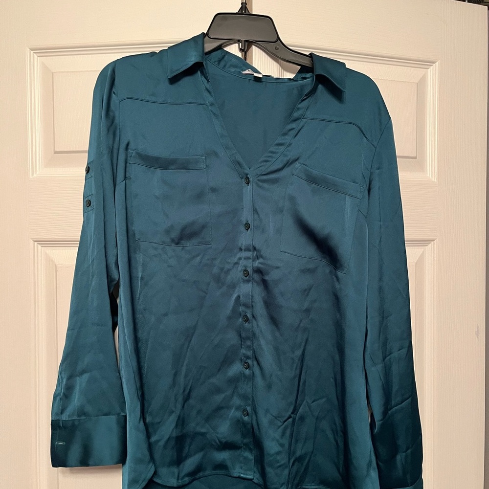 Express Teal Button-Front Blouse